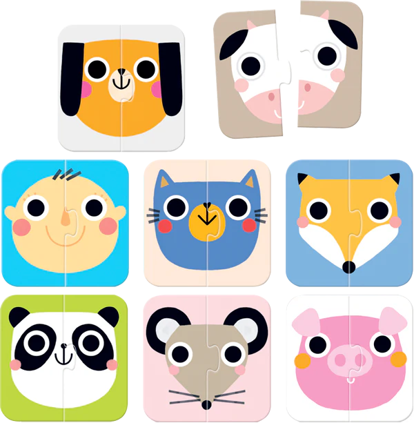 On-The-Go Halves Faces Puzzle (16 Piezas, 8 puzzles)