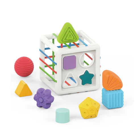 Cubo Sensorial Con Elásticos Y Formas Para Encaje De Figuras