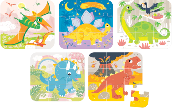 On-The-Go Dinosaurs (45 Piezas, 5 Puzzles)
